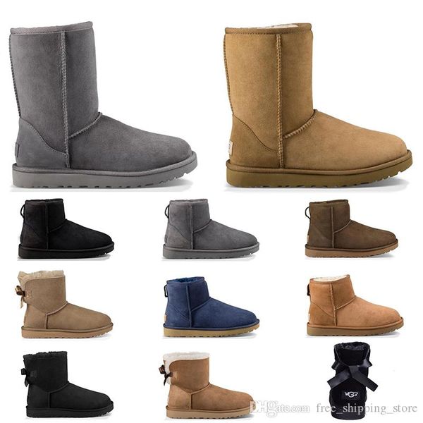 

wholesale designer australia women classic snow boots ankle short bow fur boot for winter grey navy women shoes size 36-41, Black