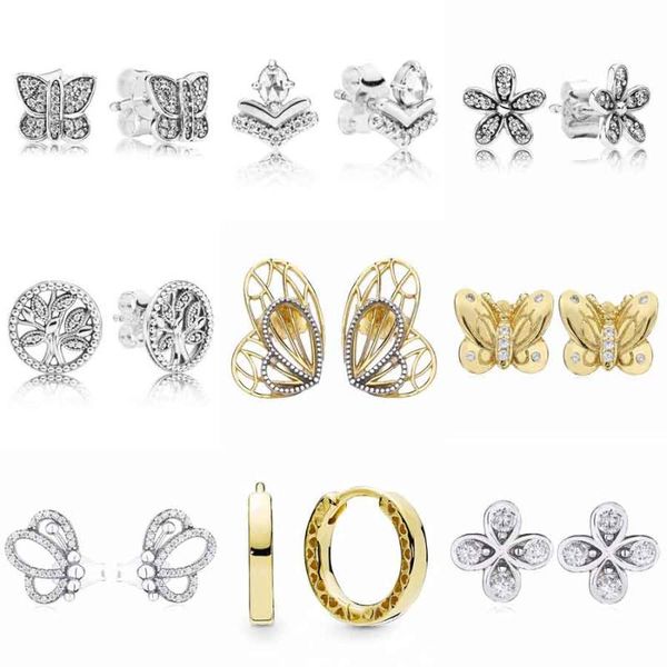 

classic wish lucky in love clover beauty butterfly earring 925 sterling silver earrings for women party gift diy europe jewelry, Golden;silver