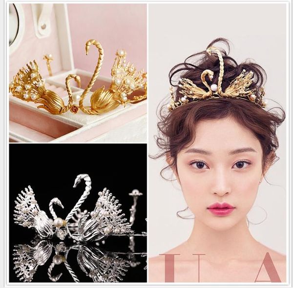

swan crown retro jewelry handmade wedding bride headdress, Slivery;golden