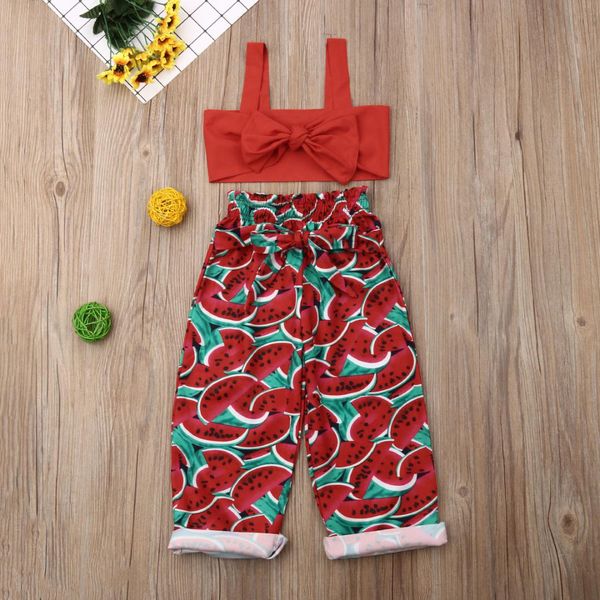

us kids baby girl 6m-5y sling tube bow watermelon pants 2pcs outfit summer clothes, White