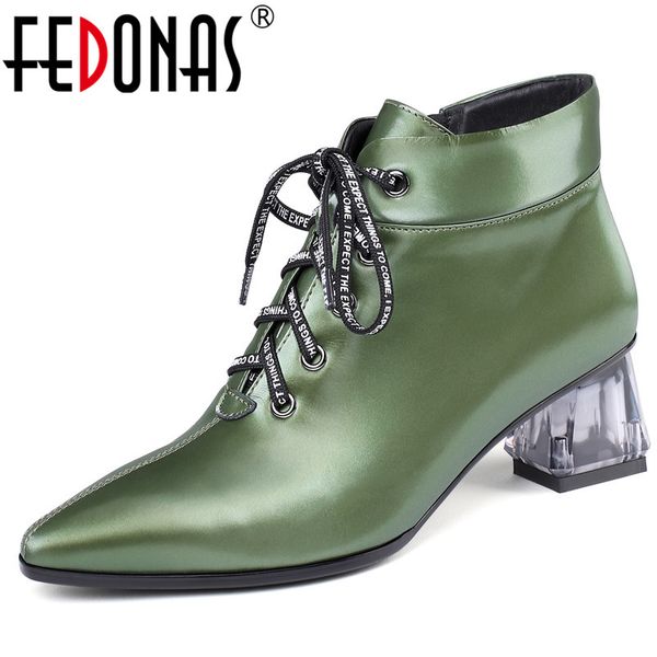 

fedonas 2020 new silk cow leather women ankle boots cross tied high heels classic boots short dancing shoes woman, Black