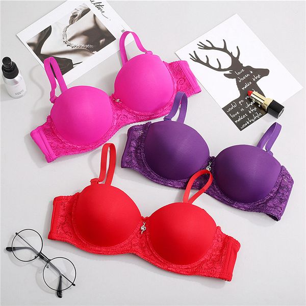 

lace front beauty push up bra women's back closure underwear female brassiere lingerie bralette for women lace bras, Red;black
