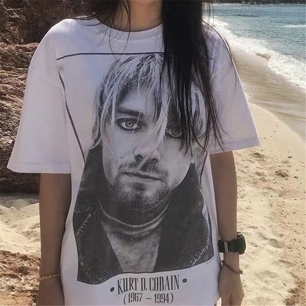 

20ss hip hop шестых страх божий kurt cobain rock band винтаж фото tee скейтборд tshirt fog мужчины женщины с коротким рукавом повседневная м, White;black