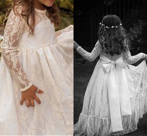 

последние очаровательные длинные рукава цветок девочки платья шнурок jewel шеи лук пояс дети halloween party мантий рождество платья, White;blue