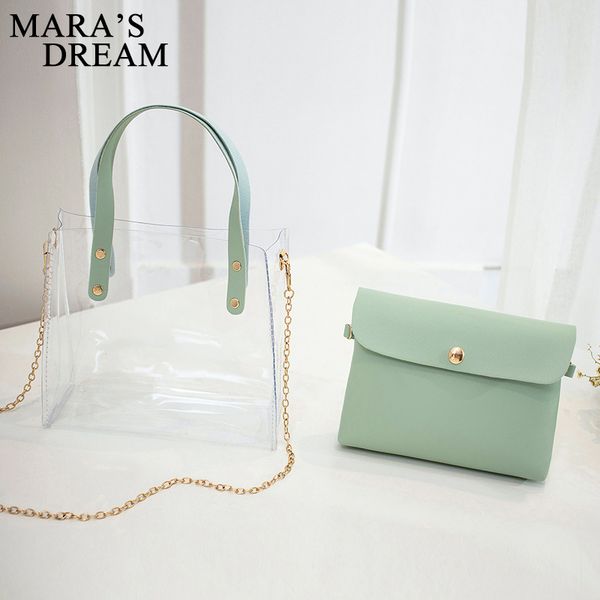 

mara's dream 2020 new solid color fashion chain portable small square bag transparent combination jelly bag shoulder diagonal ba