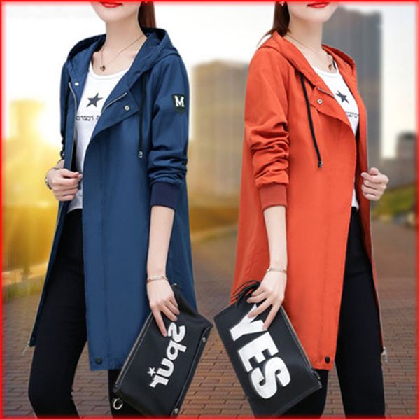 

new fashion plus size long trench coat women 2019 spring autumn hooded outerwear & overcoat girls casual windbreaker female v493, Tan;black