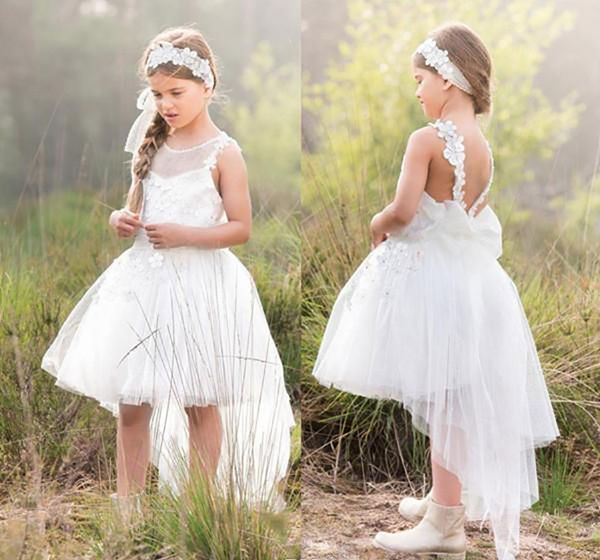 handgefertigte Spitze weiße Chiffon -Mädchen Festzugskleid Mädchen Erste Kommunion Kleid Kinder formelle Trage Blumenmädchen Kleider für Hochzeit