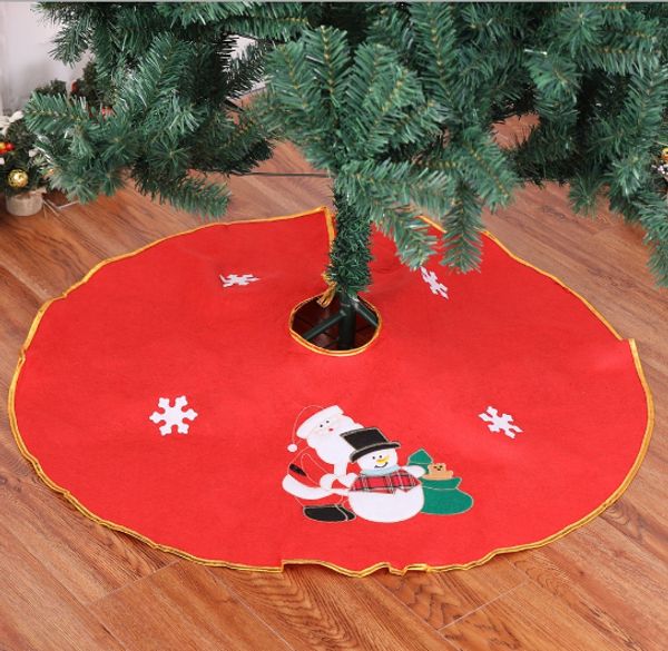 

90cm red embroidered non-woven santa claus snowman christmas tree decoration skirt apron xmas ornament home decorating party