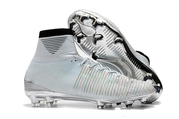 

2020 high white silver transparent studs mercurial superfly v fg leather outdoor shoes men women shoes size 35-45