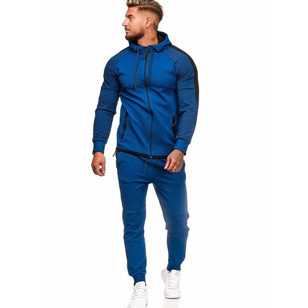 

men's tracksuits autumn winter striped stitching cardigan slim sweater stitching sweatpants men's active two-pieces suit european, Gray