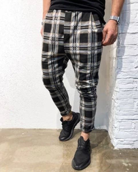 

men's slim personality casual sports striped pants, Black