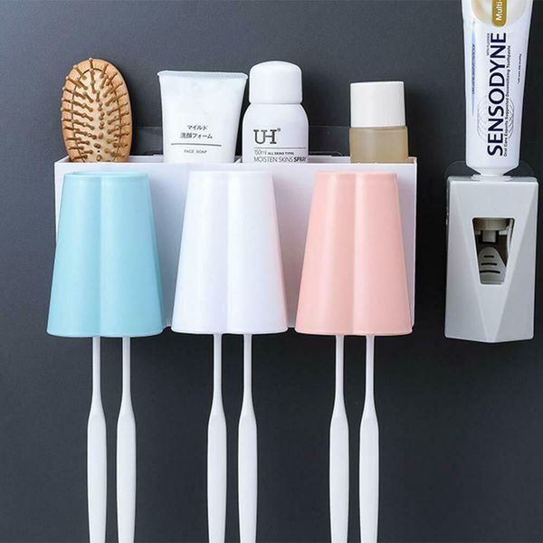 

toothbrush holder wall mounted no drill bathroom organizer storage sets 3 cups