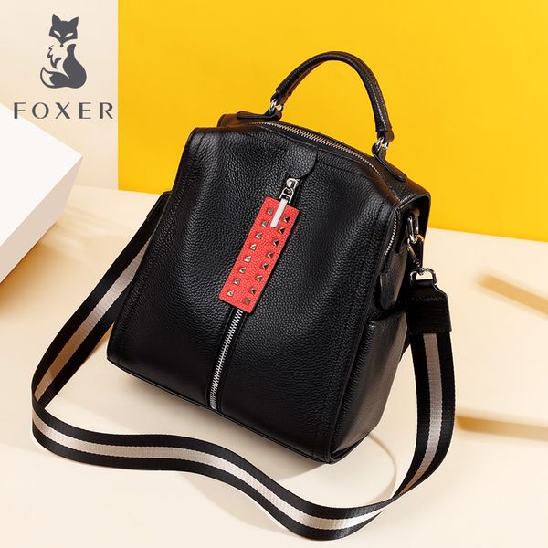 

foxer brand female business elegant large capacity skin backpack vacation school bag cow leather teens student softback backpack