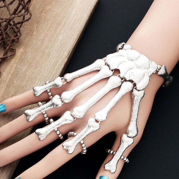 

european punk exaggerated elastic bone joint round ball tassel bracelet&bangle nightclub bracelet for women unique jewelry, White
