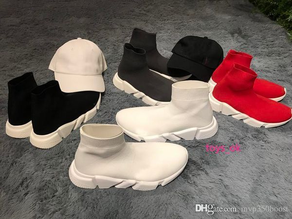 

quality good red yellow speed trainer casual shoe man woman sock boots with box stretch-knit casual boots race runner sneaker high top