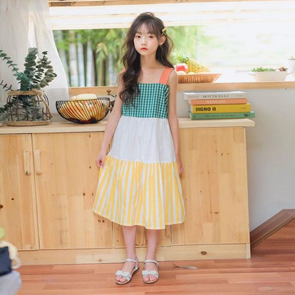 

girl's dresses yourseason girls summer suspender korean fashion dress teen girl cotton stripe patchwork sweet beach, Red;yellow