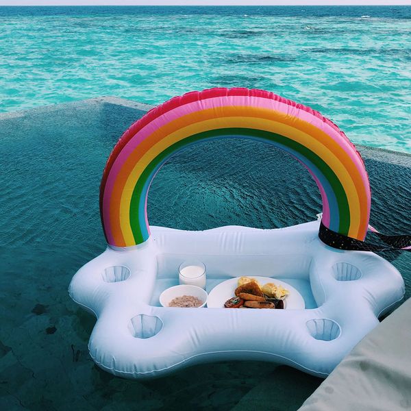 

summer party bucket rainbow cloud cup holder inflatable pool float beer drink cooler table bar tray beach swim ring pool toys