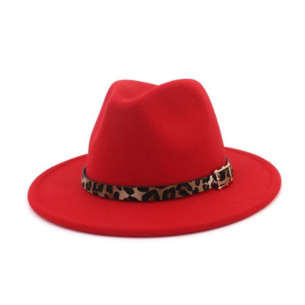 

leopard belt wide brim fashion new red felt hat autumn winter casual adjustable simple jazz hat women's cap, Blue;gray