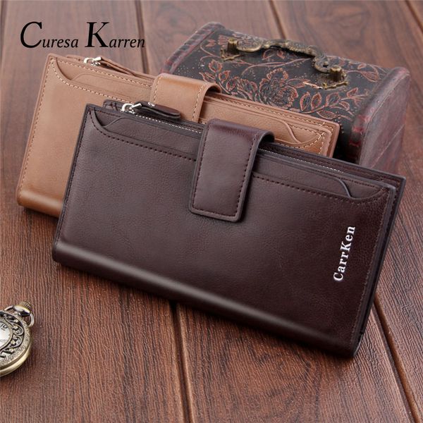 

new men's genuine leather slim long wallets zipper design card holder retro purses men ing, Red;black