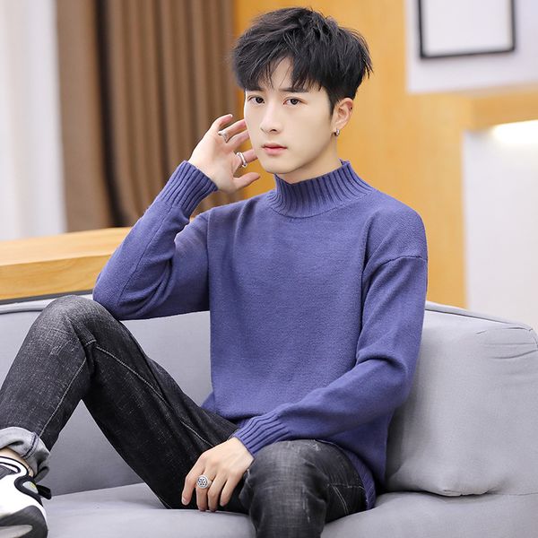 

long sleeves winter mens sweaters white yellow gray black blue red pink pullovers turtleneck casual solid men sweater, White;black