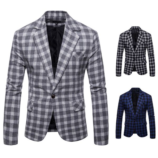 

мужская повседневная плед бизнес свадебный костюм лацкан slim fit верхняя одежда блейзер пальто осенний костюм блейзер формальный бизнес муж, White;black