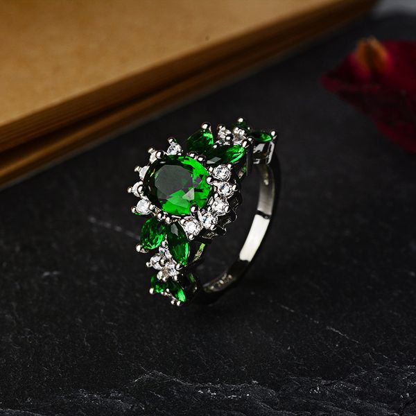 

камни круглый создано emerald anillos de обручальные кольца для женщин стерлингового серебра 925 изумрудный кристалл diamante тонкие кольца, Silver