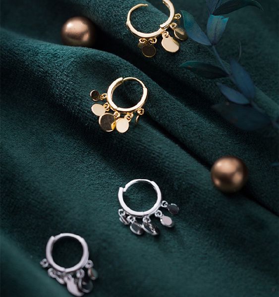 

gold silver color small round disc hoop earrings trendy tassel earrings for women 925 sterling silver jewelry accessories, Golden;silver