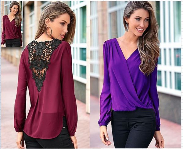 

womens designer t shirts fashion lace piping back v neck summer long sleeve casual tshirts, White