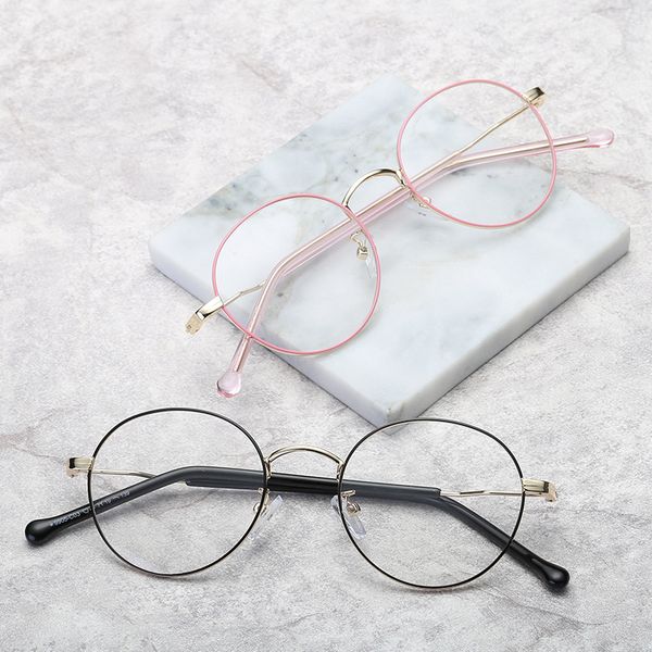 

classic vintage glasses frame round lens flat plain glass spectacles for women/men, Black