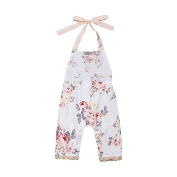 

6m-4years newborn infant baby girl floral cotton romper sleeveless jumpsuit playsuit clothes, Blue