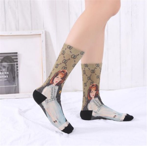 

3d принт длинные хлопчатобумажные носки женские модные сексуальные женские чулки бесплатная доставка, Black;white