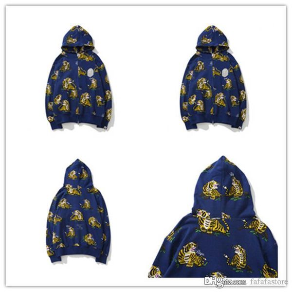 

a bathing a ape 19bape fashion animal head tiger embroider pattern zipper thin hoodie sweater, Black