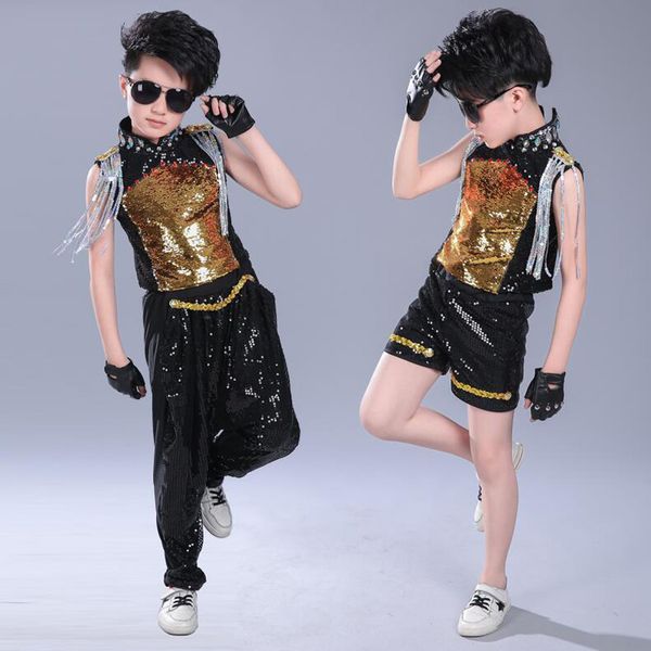 

kid hip hop clothing sequined pants clothing boys jazz dance wear costumes kids drum stage wear ballroom dancing outfits, Black;red