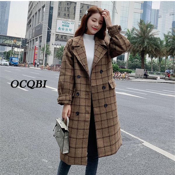 

2019 women winter coat fashion women korean casual double breasted long coat, Black