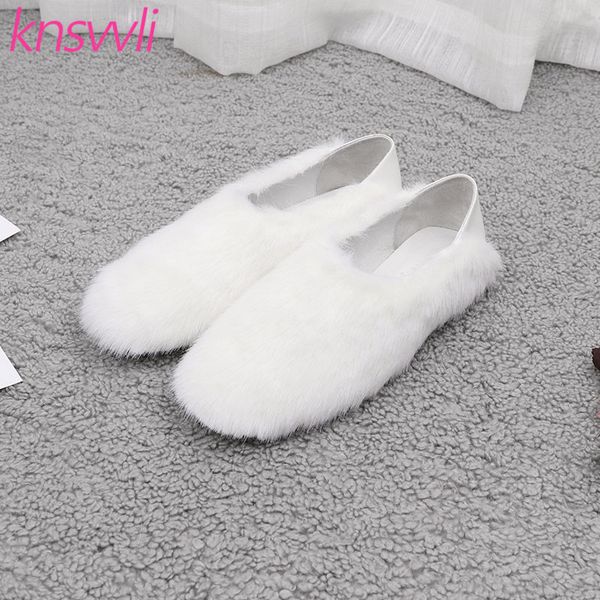 

new white hair flat shoes woman round toe lazy shoes slip on casual mules women fashion zapatos de mujer, Black