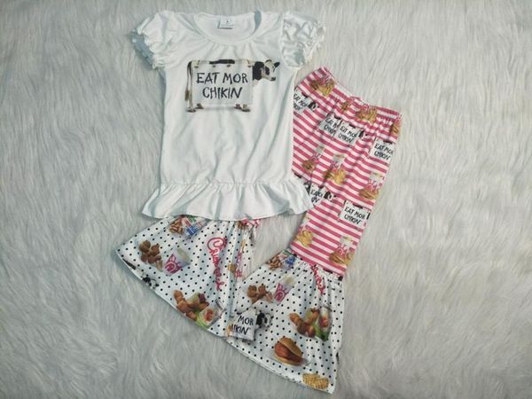 

girl farm set cow fries and burger print fashion kids spring outfits, White