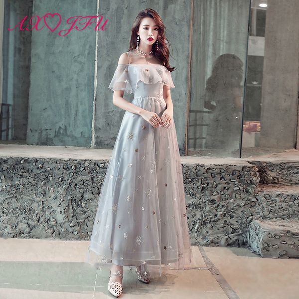 

axjfu luxury princess grey lace sparkly silvery bride evening dress vintage o neck illusion star champagne lace evening dress, White;black