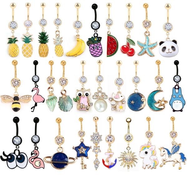 

1pc rhinestone gold belly botton ring navel piercing 14g dangle belly button ring stainless steel fashion accessories, Slivery;golden
