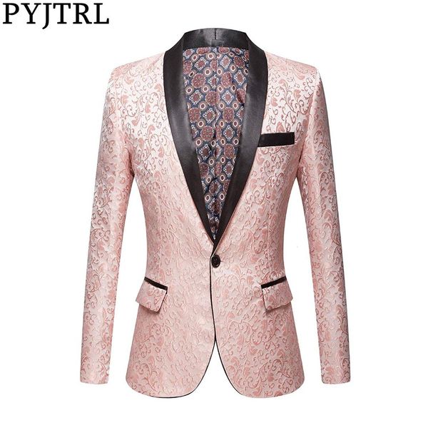 

pyjtrl men pink royal blue burgundy floral jacquard suit jacket wedding groom prom slim fit tuxedo party dinner singers blazers, White;black