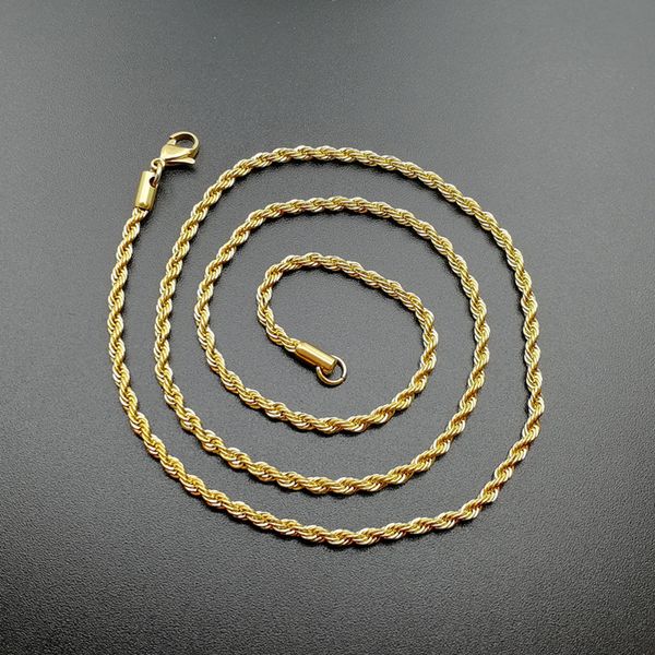 Hip Hop 18K banhado a ouro aço inoxidável 3mm torcido corda cadeia feminina gargantilha colar para homens hiphop jóias presente