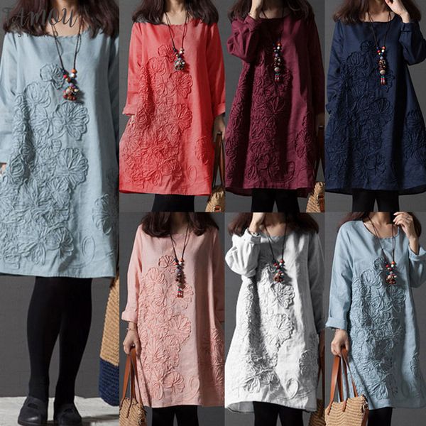 

spring summer dress 2020 elegant national applique long sleeve dress mori girl one piece plus size dress vestidos, Black;gray