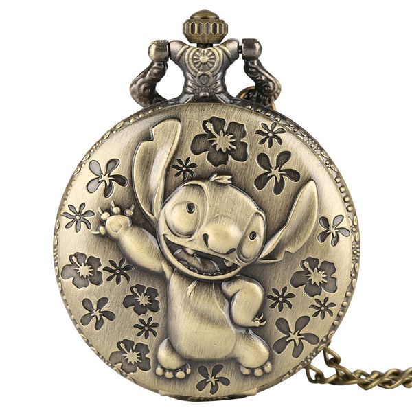 

bronze color cute stitch design quartz pocket watches pendant fashion watch for kids creative watches clock boys girls gifts new, Slivery;golden