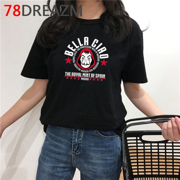 

la casa de papel t shirt men funny money heist t-shirt kawaii house of paper bella ciao graphic tees oversized shirt male, White;black