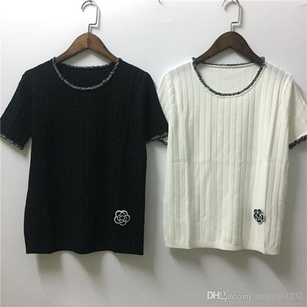 

608 2019 весна лето круглый вырез обычная с коротким рукавом бренд же стиль свитер мода сплошной топ свитер пуловер панелями renjie, White;black