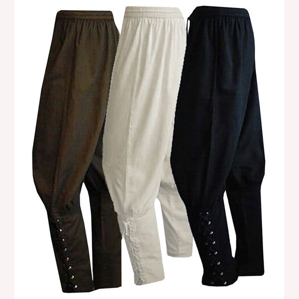 

men's medieval renaissance pants pirate horseman costume loose pants viking navigator leg bandage trouser cosplay, Black