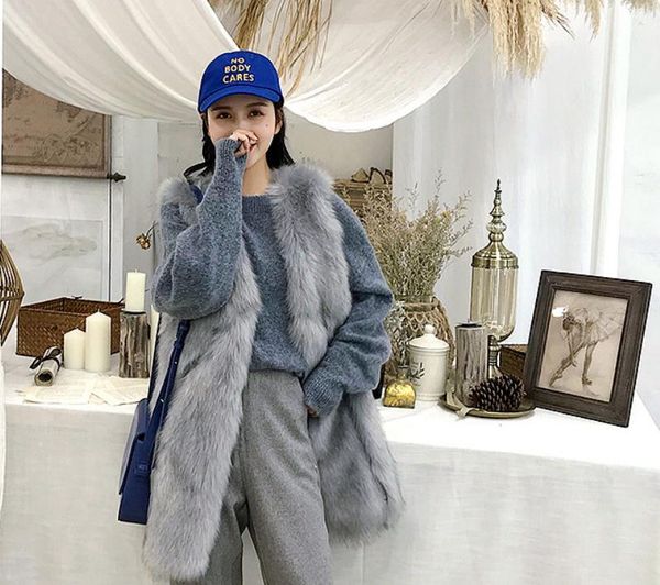 

chaleco mujer womens long stitching man-made fur waistcoats solid color female man-made fur vests s/2xl fake vest coat k1177, Black;white