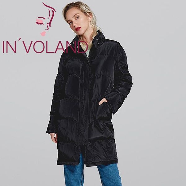 

in'voland women fashion coat winter stand collar long sleeve solid zipper button warm green beige black causal female long coat