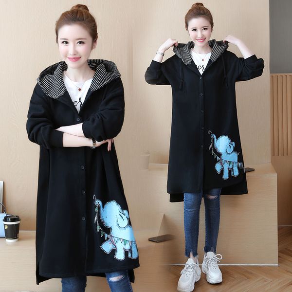 

trench coat printed hooded coats cotton casual women's autumn winter clothing long sleeve loose animal pattern windbreaker z402, Tan;black