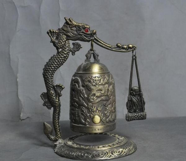

china bronze fengshui lucky dragon Buddhist monk buddha statue Zhong Bell Chung