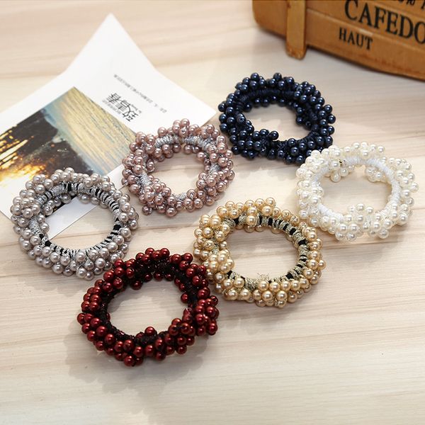 

korean pearls handmade scrunchies elastic hair bands ponytail holder hair rope women beaded headbands accessories for lady
